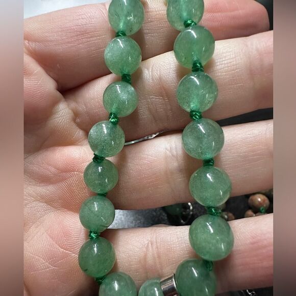 SALE! Pick one! Unakite Jasper or Aventurine stone and silver toned necklace! - Picture 2 of 7